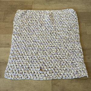White Purple Crocheted Blanket Twin